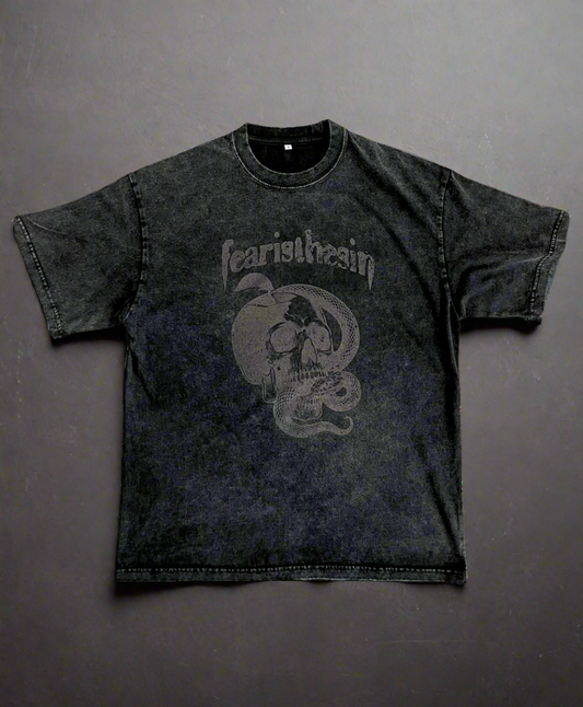 OVERSIZED SNOW-WASHED "APPLE SKULL" TEE (BLACK)